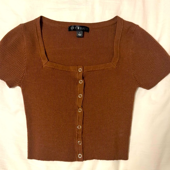 Say What? Brown Ribbed Button-Down Shirt Large - Picture 1 of 5